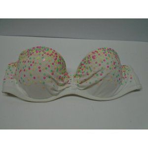 Victoria's Secret White Sequin Bikini Top Sz 34B Confetti Detail Underwire Swim